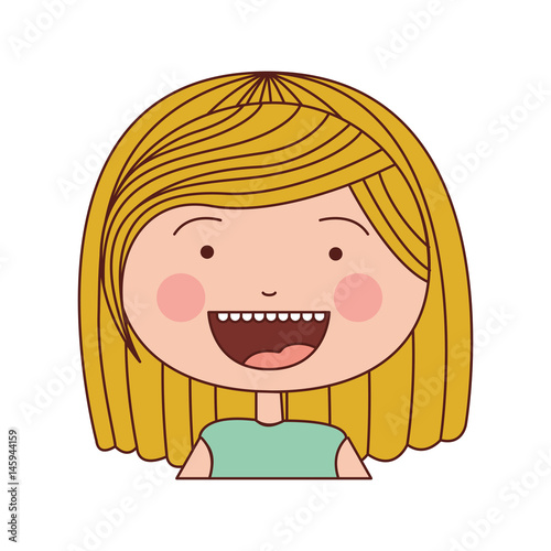color silhouette smile expression cartoon half body girl with short blond striped hair vector illustration