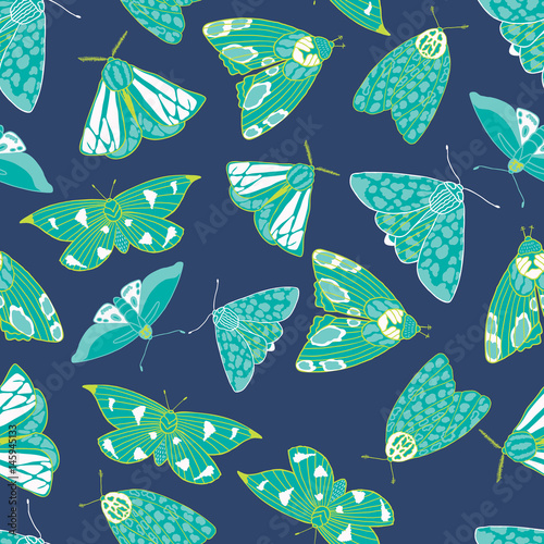 Summer moth seamless vector pattern.  Happy and colorful design.