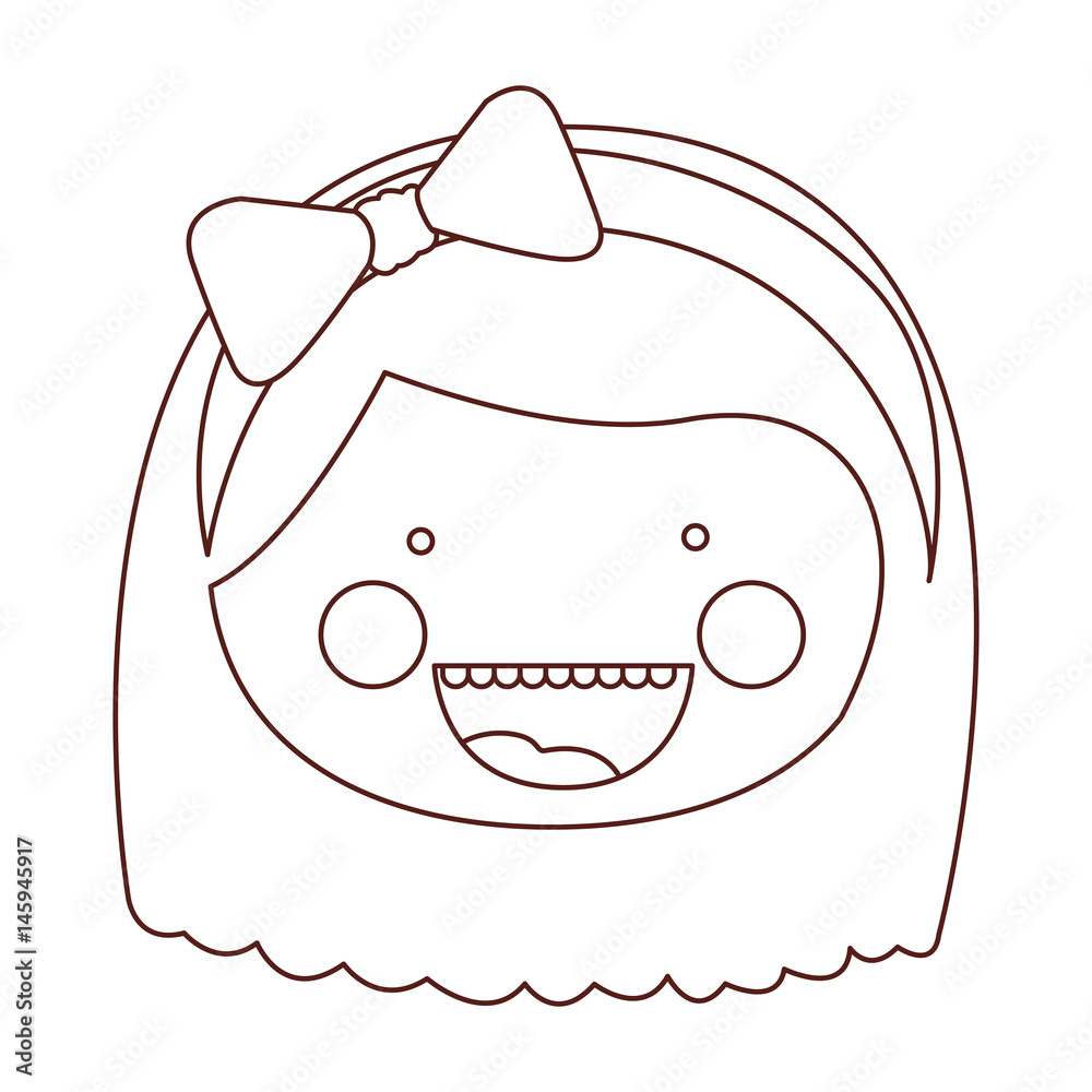 sketch contour smile expression cartoon front face girl with short hair and  bow lace vector illustration Stock Vector | Adobe Stock