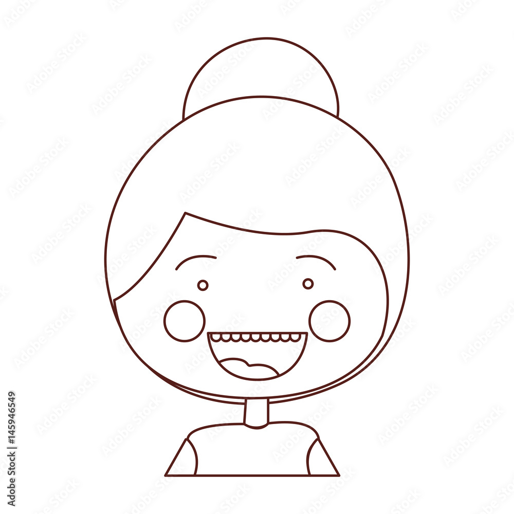 sketch contour smile expression cartoon half body woman with collected hairstyle vector illustration