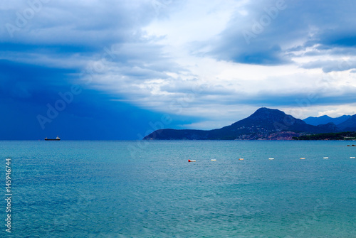 Coastline in vicinity of Bar in stormy weather in September, Montenegro