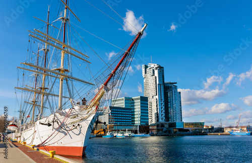 Sailing frigate in harbor of Gdynia, Poland photo