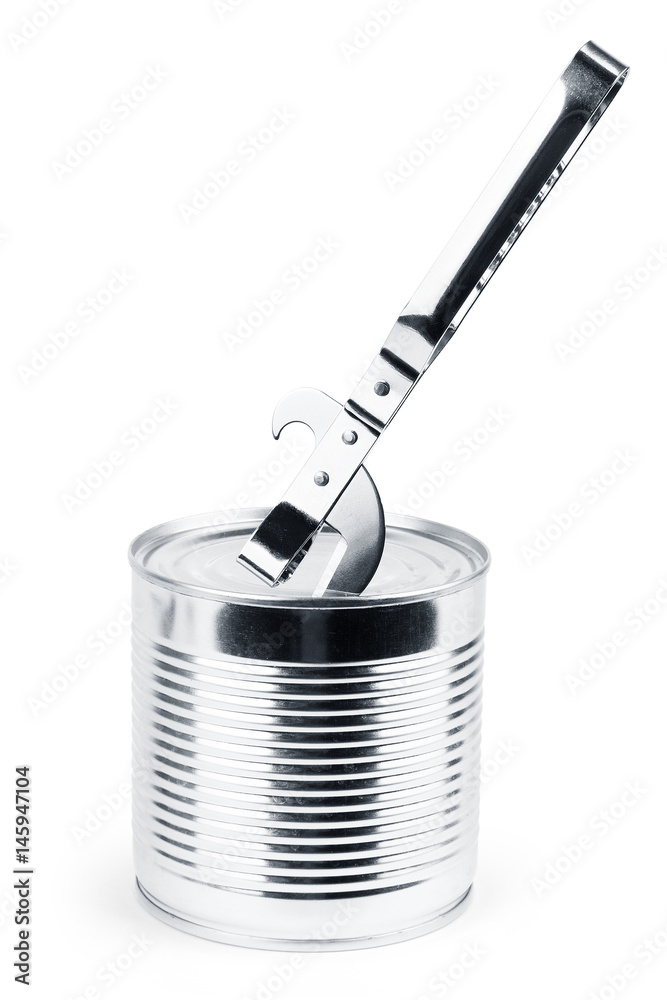 Fototapeta premium Open aluminum canned food isolate on white background