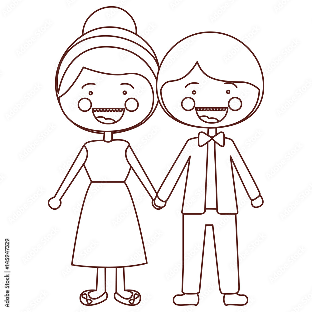 sketch contour smile expression cartoon guy and girl collected hairstyle with taken hands vector illustration sketch contour smile expression cartoon guy and girl collected hairstyle with taken hands vector illustration
