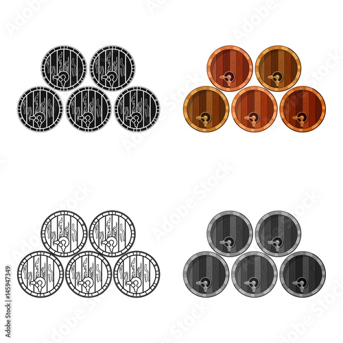 Wine barrels icon in cartoon style isolated on white background. Wine production symbol stock vector illustration.