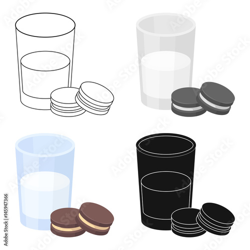 Glass of milk with cookies icon in cartoon style isolated on white background. Sleep and rest symbol stock vector illustration.