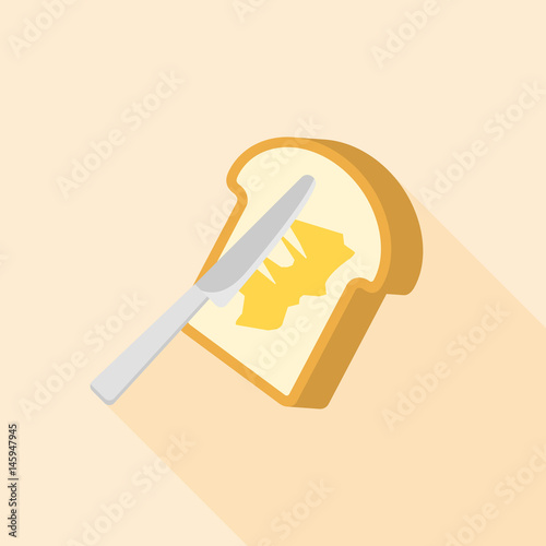 knife spreading butter or margarine on toast bread icon with long shadow