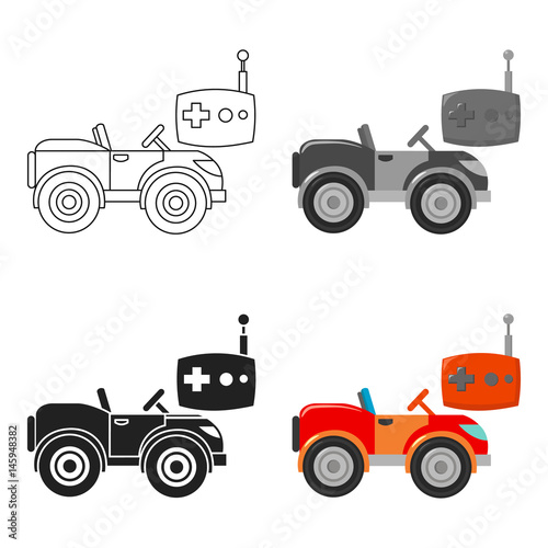 RC car icon in cartoon style isolated on white background. Play garden symbol stock vector illustration.