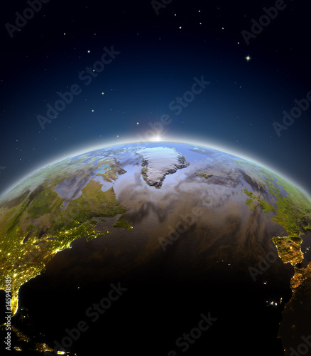 Fototapeta Naklejka Na Ścianę i Meble -  North Atlantic from space during sunrise