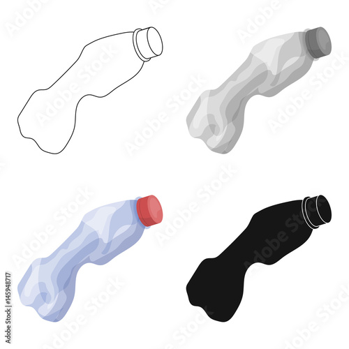 Crumpled plastic bottle icon in cartoon style isolated on white background. Trash and garbage symbol stock vector illustration.