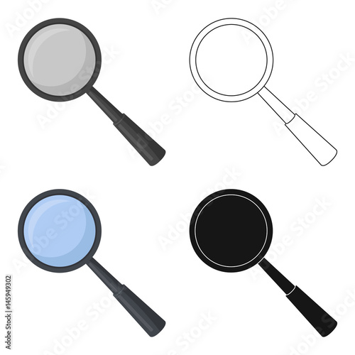 Magnifying glass icon in cartoon style isolated on white background. Precious minerals and jeweler symbol stock vector illustration.
