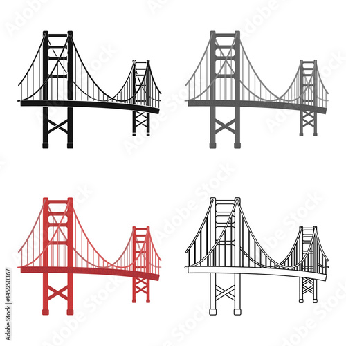 Golden Gate Bridge icon in cartoon style isolated on white background. USA country symbol stock vector illustration.