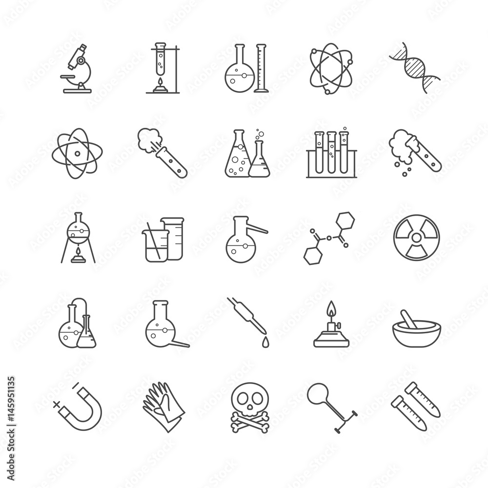 Thin line hemistry vector icons set Thin line hemistry vector icons set