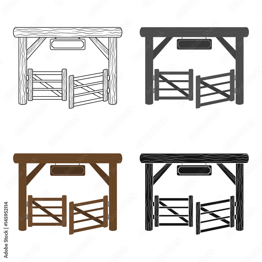 Paddock gate icon in cartoon style isolated on white background. Rodeo