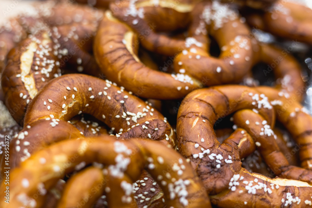 Group of Oktoberfest salted soft Bavarian pretzels