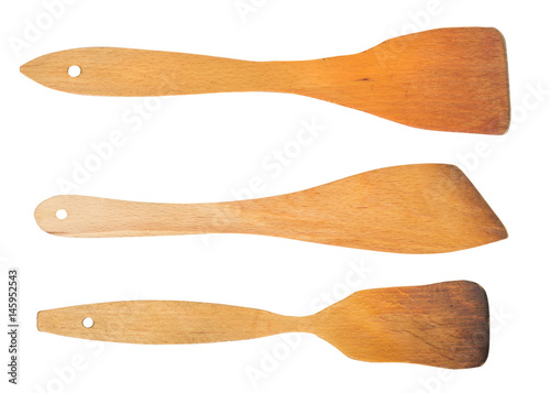 Wooden spatula for cooking set isolated on white background