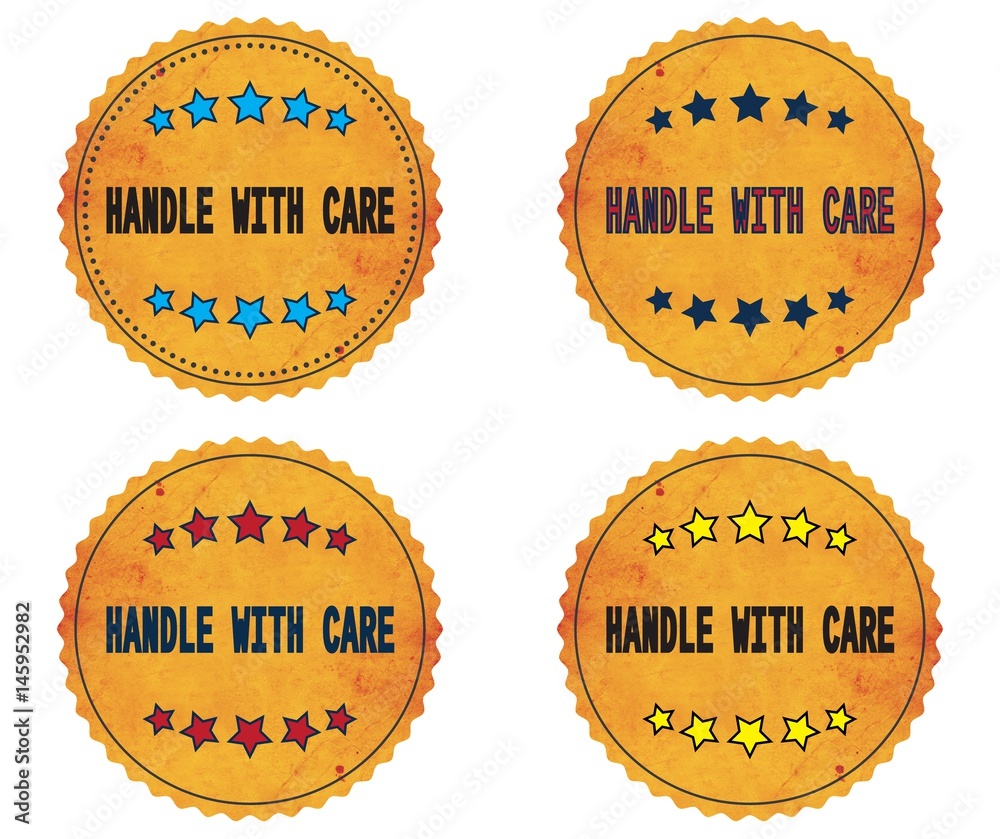 HANDLE WITH CARE text, on round wavy border vintage, stamp badge