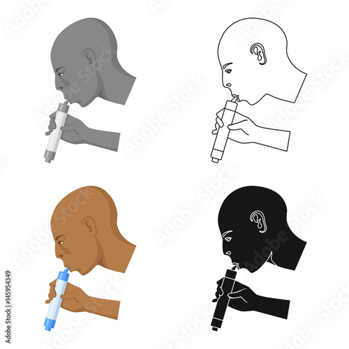 Man drink through compact filter icon in cartoon style isolated on white background. Water filtration system symbol stock vector illustration.