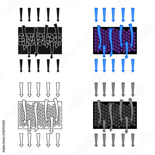 Water filtration through carbonic filter icon in cartoon style isolated on white background. Water filtration system symbol stock vector illustration.