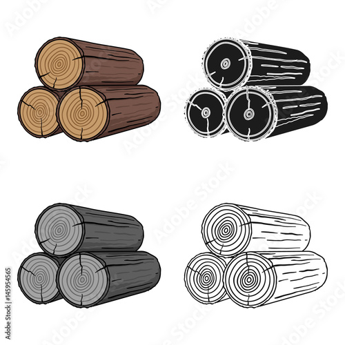 Stack of logs icon in cartoon style isolated on white background. Sawmill and timber symbol stock vector illustration.