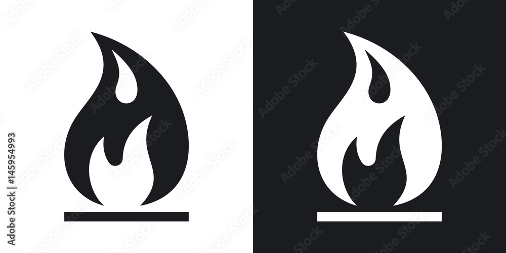 Vector fire sign. Two-tone version on black and white background