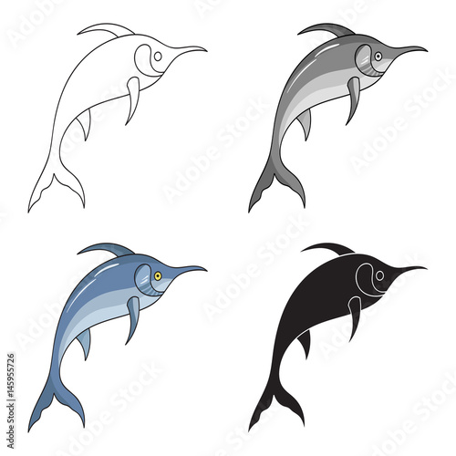 Marlin fish icon in cartoon style isolated on white background. Sea animals symbol stock vector illustration.