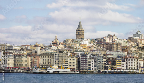 Panorama of Istanbul, Turkey with Galata Tower at center.