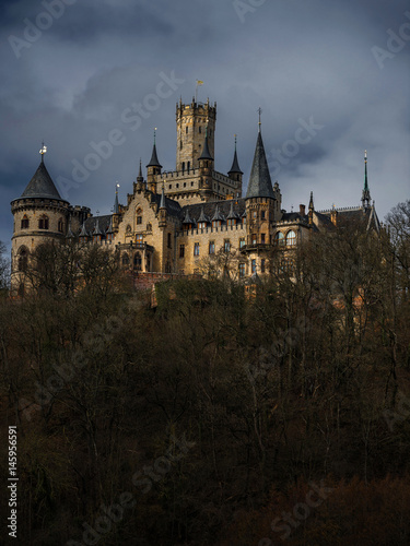 Dark dramatic landscape with Marienburg castle
