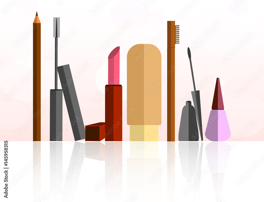 Illustration of makeup cosmetic set in flat design 