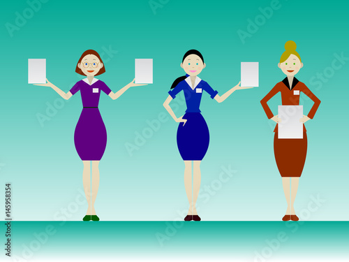 Vector girls holding banners on green background