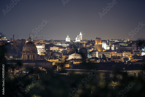 Photography Night view over Rome taken from the top of Gianicolo hill.