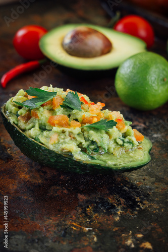 Guacamole boat - bowl made from avocado skin.