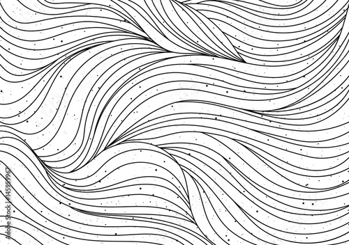 Black and white smooth wave pattern. Curly hair, or sea, ocean motif, abstract background. Perfect for coloring book, or graphic design. Vector illustration.