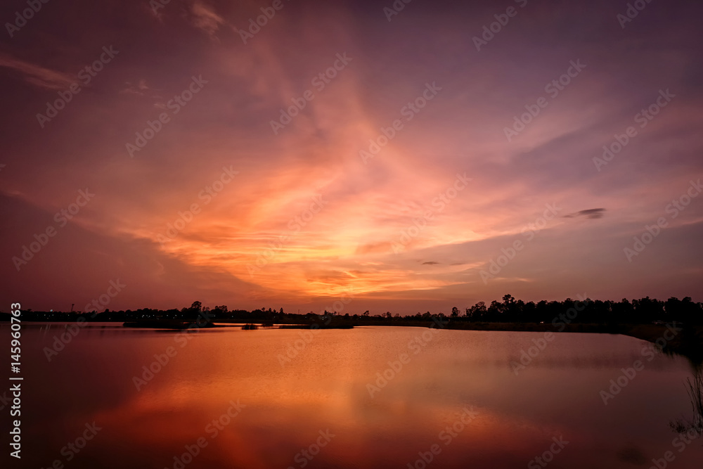 Sunset with reflection on the lake