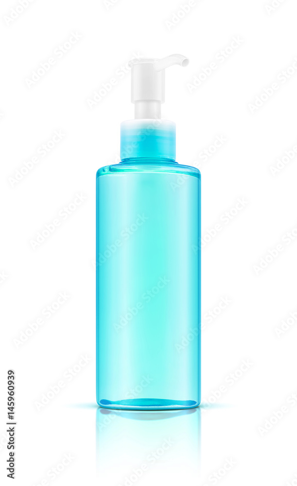 blank packaging transparent blue cosmetic pump bottle isolated on white background blank packaging transparent blue cosmetic pump bottle isolated on white background