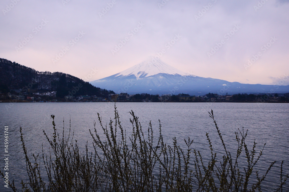 Mt Fuji at lake Kawaguchiko with sunset