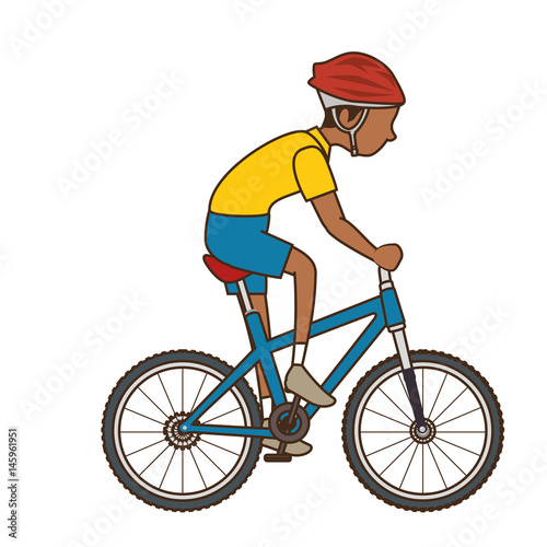 man riding bike icon over white background. colorful design. vector illustration