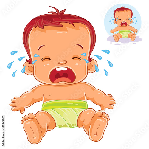 Vector illustration little baby in diapers cries isolated on white