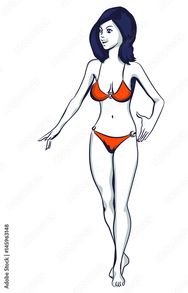 Woman bikini walked. Vector image