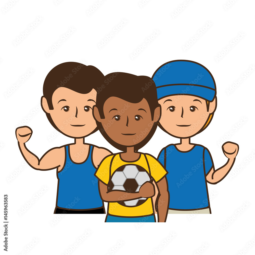 soccer team with soccer ball, cartoon icon over white background. vector illustration soccer team with soccer ball, cartoon icon over white background. vector illustration
