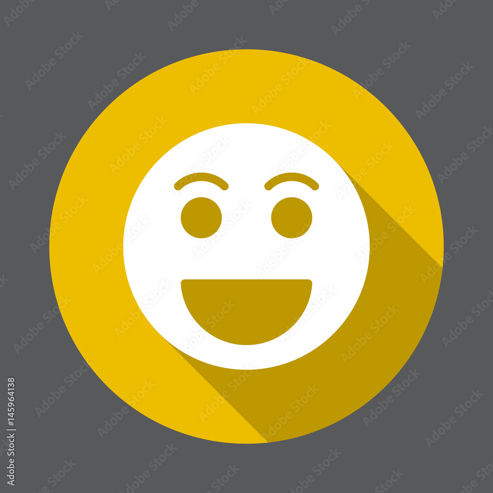 Fototapeta premium Grinning face, Happy smile emoji flat icon. Round colorful button, circular vector sign with long shadow effect. Flat style design