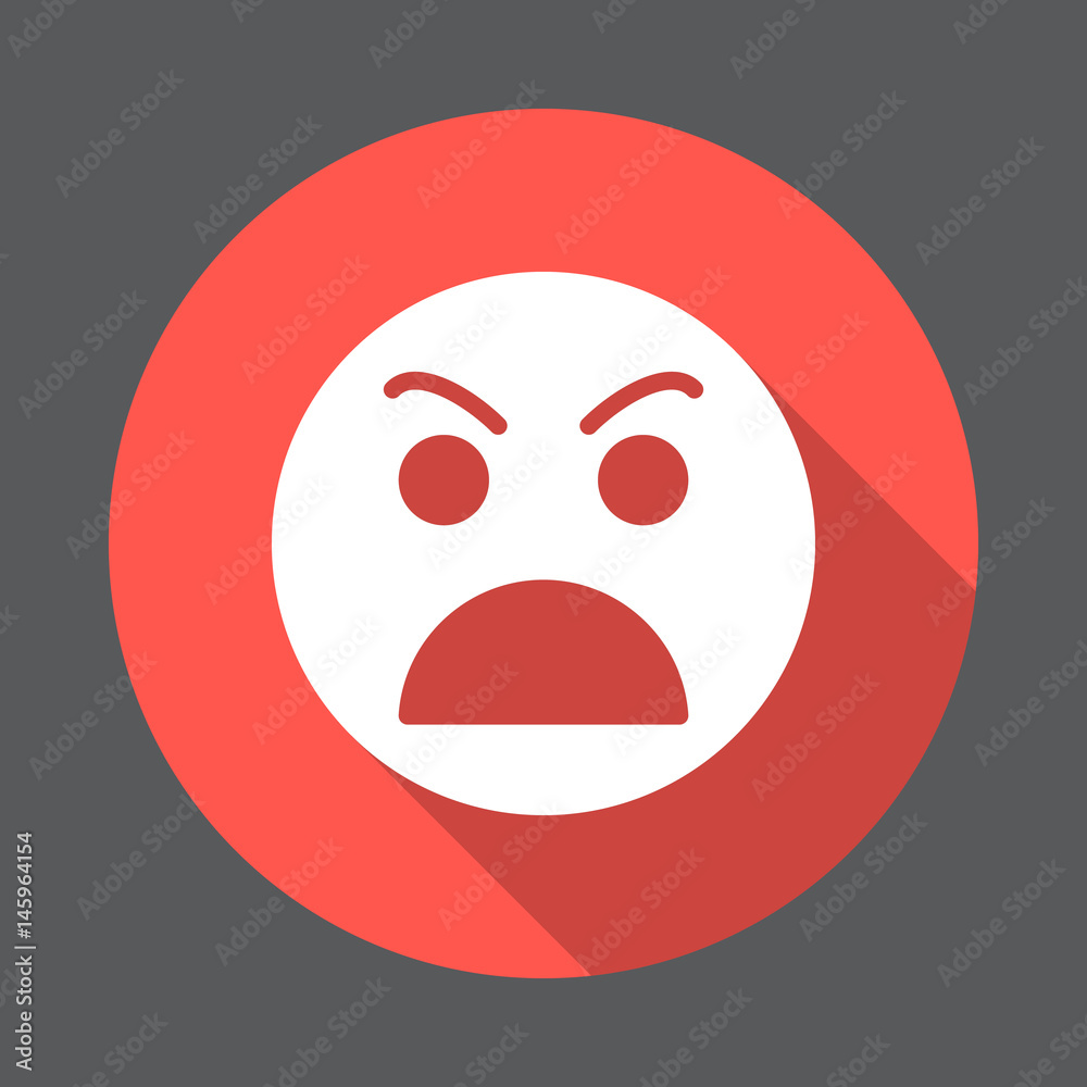Grimacing angry face flat icon. Round colorful button, circular vector sign with long shadow effect. Flat style design Grimacing angry face flat icon. Round colorful button, circular vector sign with long shadow effect. Flat style design