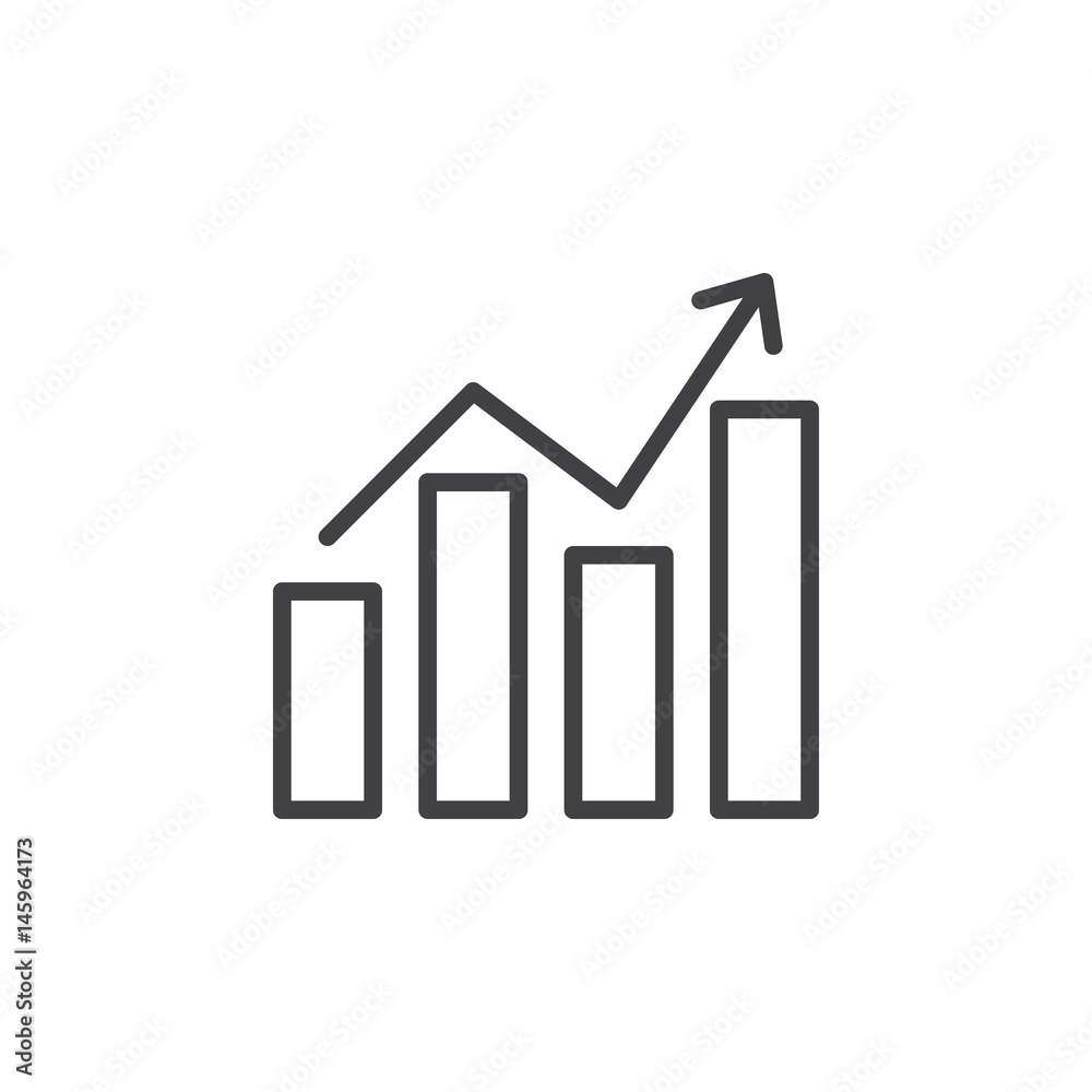 Chart graph with arrow line icon, outline vector sign, linear style pictogram isolated on white. Symbol, logo illustration. Editable stroke. Pixel perfect