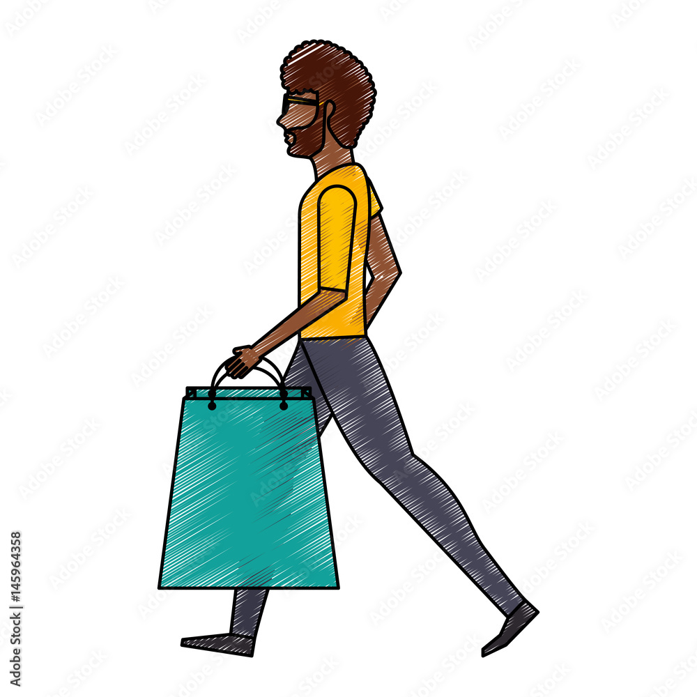 young man with shopping bags vector illustration design