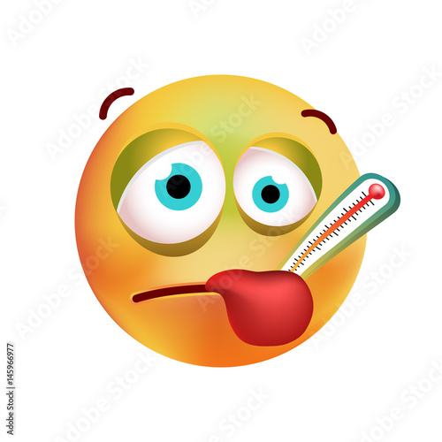 Cute Sick Emoticon on White Background. Isolated Vector Illustration 