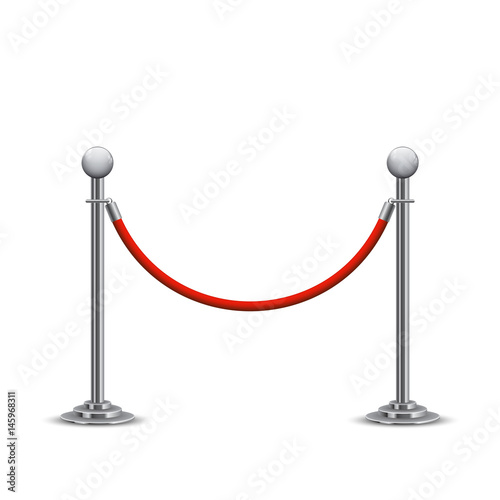 Fence with metal stanchions, vector, isolated on white