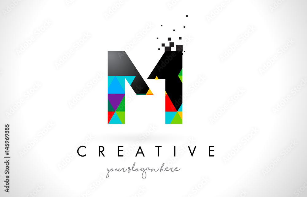 Fototapeta premium M Letter Logo with Colorful Triangles Texture Design Vector.