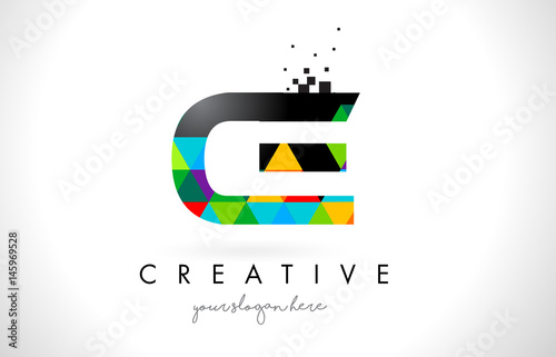 CE C E Letter Logo with Colorful Triangles Texture Design Vector.