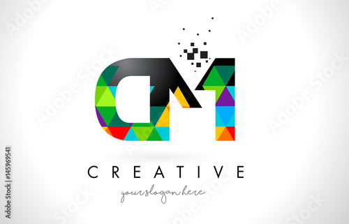 CM C M Letter Logo with Colorful Triangles Texture Design Vector.