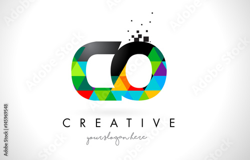 CO C O Letter Logo with Colorful Triangles Texture Design Vector.
